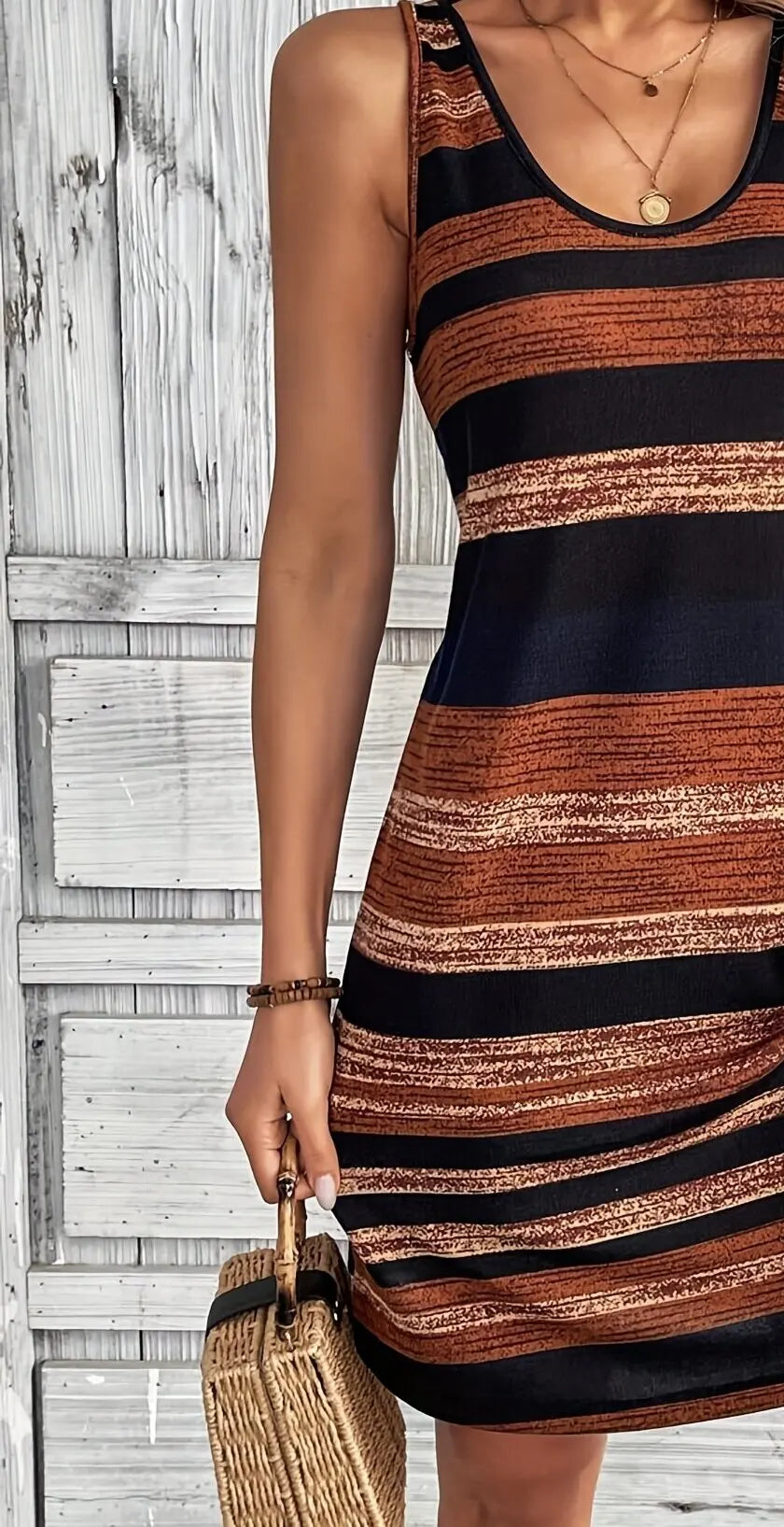 Women’s Sleeveless A-Line Beach Dress With Rainbow Print