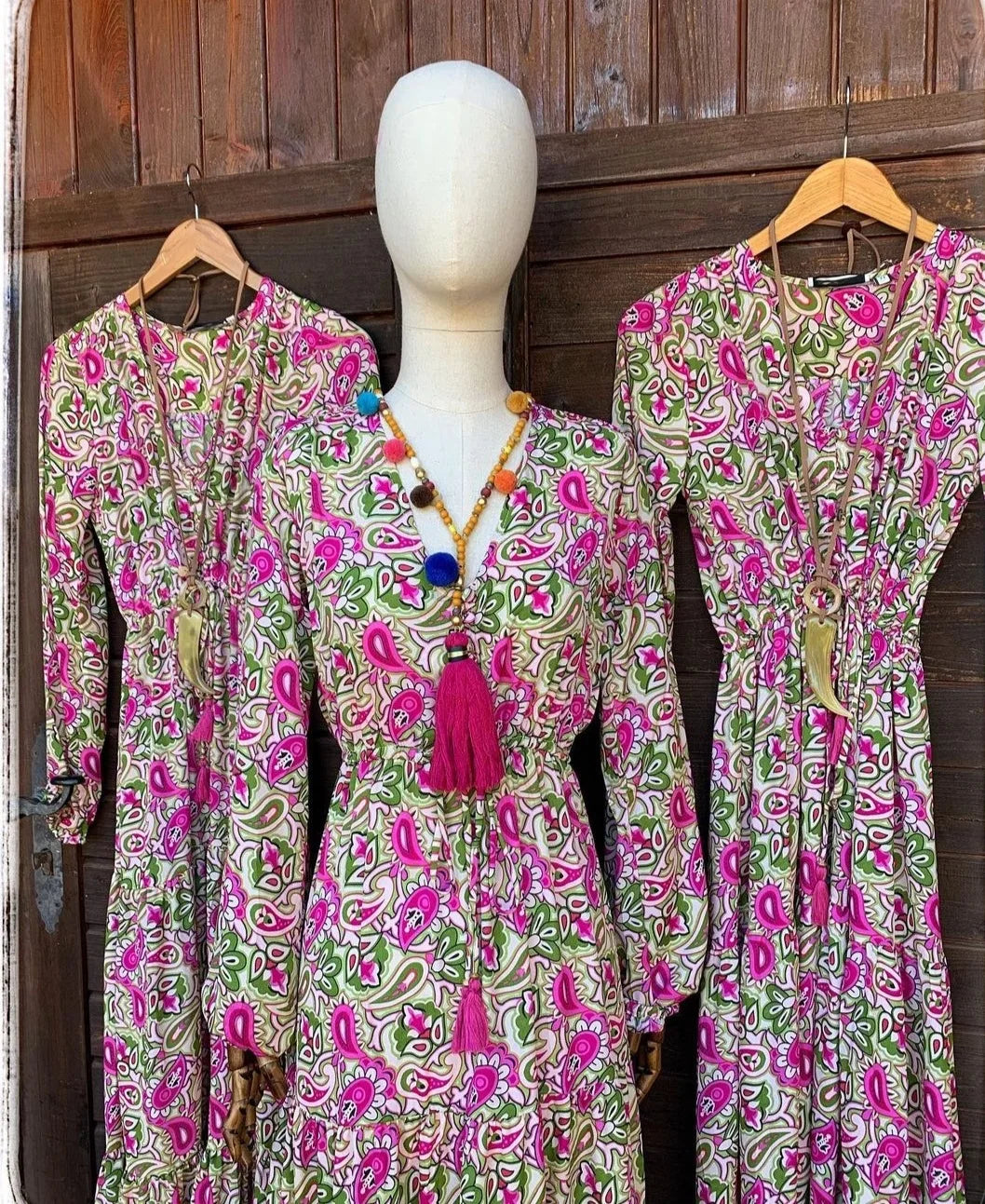 SKY BLUE Color Women’s Boho Print V-Neck Long Sleeve Maxi Dress